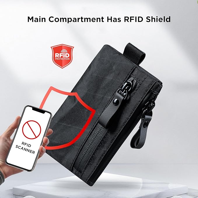 ALPAKA Zip Pouch Black X-Pac- RFID-Blocking Small Cash and Card Zip Wallet with Carbon Neutral, Weatherproof Fabrics, YKK Zipper, EDC Pouch for Men Travel