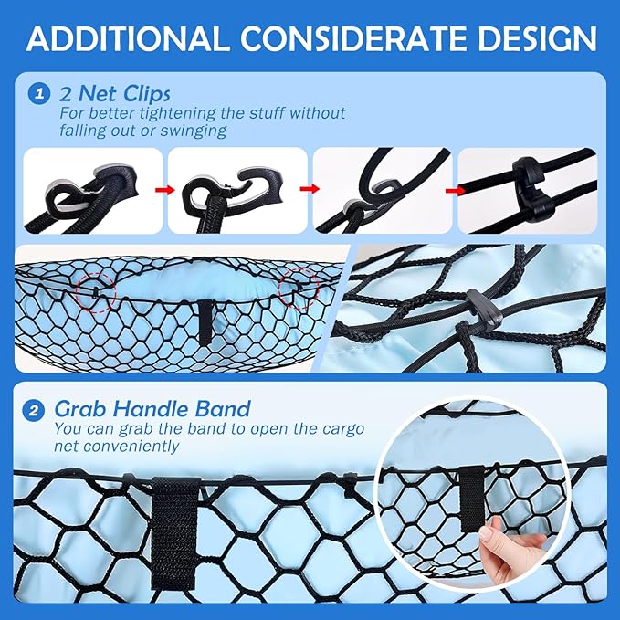 Truck Bed Cargo Net for Toyota Highlander 2020-2025 2026 Accessories, Envelope Style Rear Trunk Mesh Cargo Net, Heavy Duty 5mm Bungee&Double-Layer Nylon Storage Tailgate Netting Holder Organizer