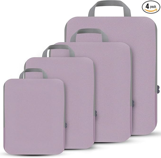 4 Set Compression Packing Cubes Travel - Travel Accessories Expandable Packing Organizers for Carry On - Essentials Luggage Bags - Lavender