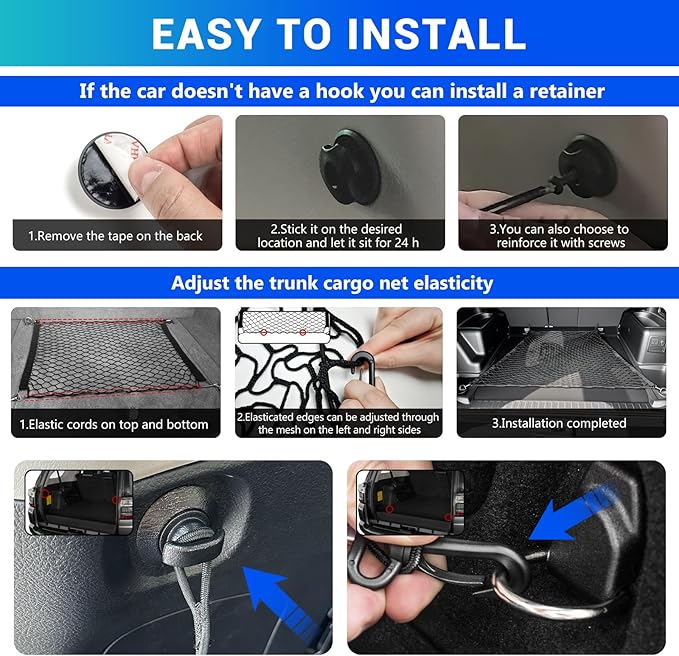 Trunk Cargo Net Fits for 2010-2024 Toyota 4Runner Trunk Organizer Elastic Stretchable String Bag Cargo Storage Pocket Compatible with 4Runner 5-Seat 2nd Row Accessories Floor+Tailgate Net