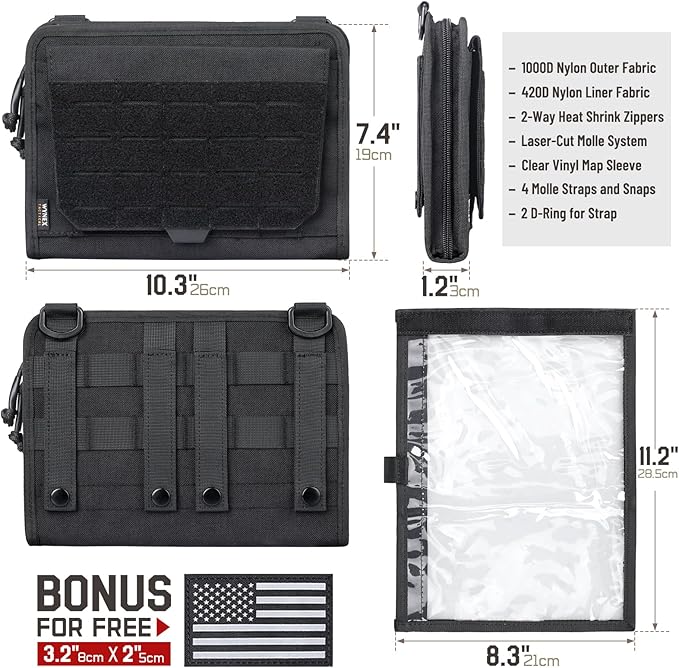 WYNEX Tactical Folding Admin Pouch, Molle Tool Bag of Laser-Cut Design, Utility Organizer EDC Medical Bag Modular Pouches Tactical Attachment Waist Pouch Include U.S Patch