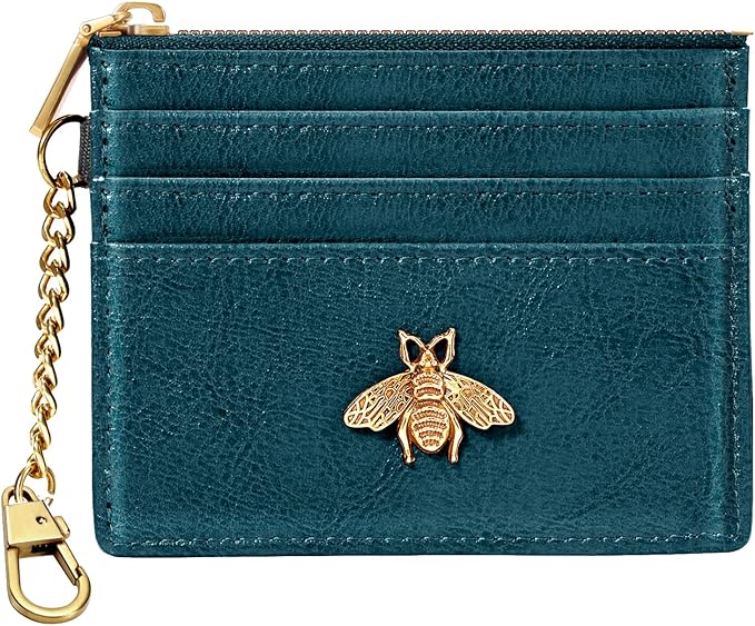 SEAVILIA Card Holder Keychain Wallet for Women with ID Window RFID Coin Purse Bee Gifts Slim Minimalist Small Wallet