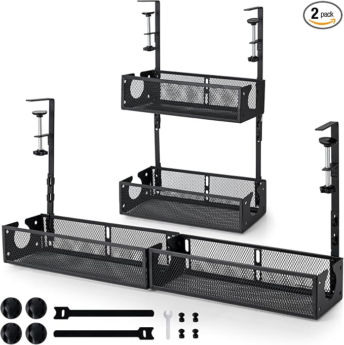 Mesh Desk Organizer and Clamp-on Swivel Pencil Drawer, Extra Sturdy C-Clamp Mount System and Easy to Install (Black)