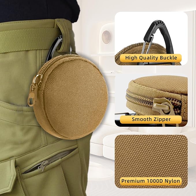 Coin Pouch for Men 2PCS Khaki, 1000D Nylon Small Zipper Change Purse with Triangle Buckle, Mini Portable Compact Pocket Coin Holder for Loose Change