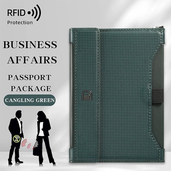 Passport Holder for Travel Essentials, RFID Blocking PU Leather Passport Wallet Cover Card holder Case Passport Book Holders for Women and Men, Dark Green