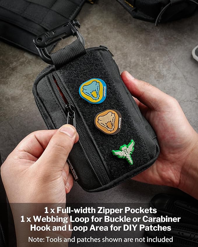 VIPERADE VE26 EDC Pouch Organizer with 11 Compartments, Small Tool Pouch with DIY Patches Area, EDC Pocket Organizer for Mutitools