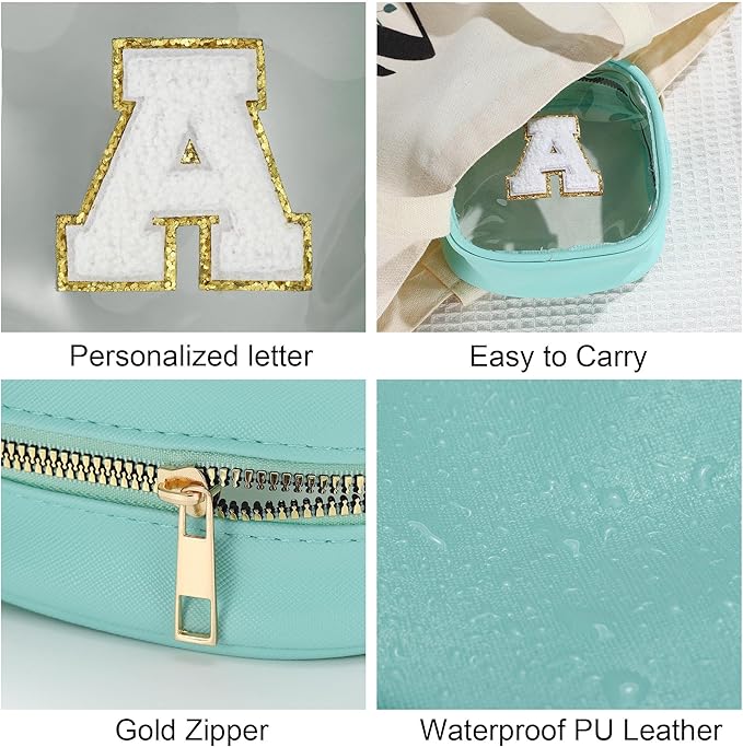 YOOLIFE Initial Make Up Bag Travel Toiletry Bag, Clear Makeup Bag Preppy Cosmetic Bags Organizer Travel Essentials Gifts for Women Teen Girlfriend Teacher Mom Birthday Gifts Mini Blue C