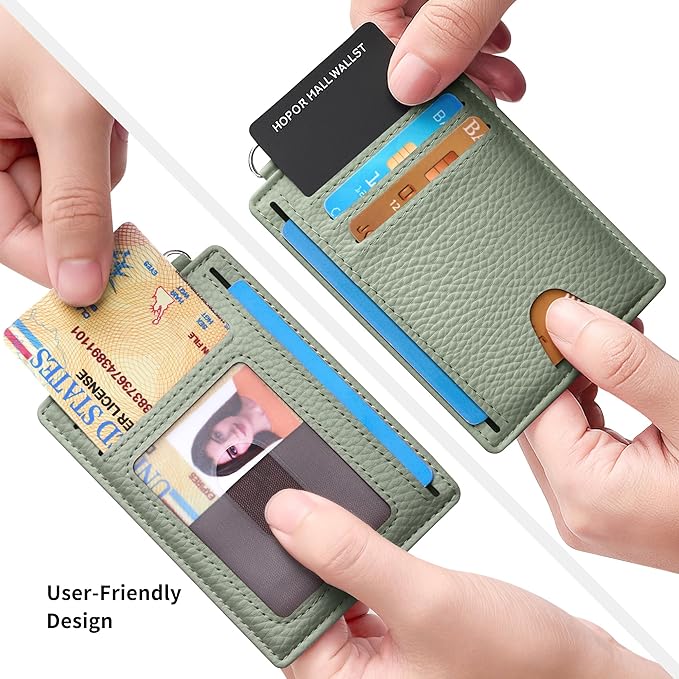 Mayski Slim Wallet, Credit Card Holder for Women, Minimalist Front Pocket RFID Blocking Card Cases, Small Wallet Women Men(Litchi Green)