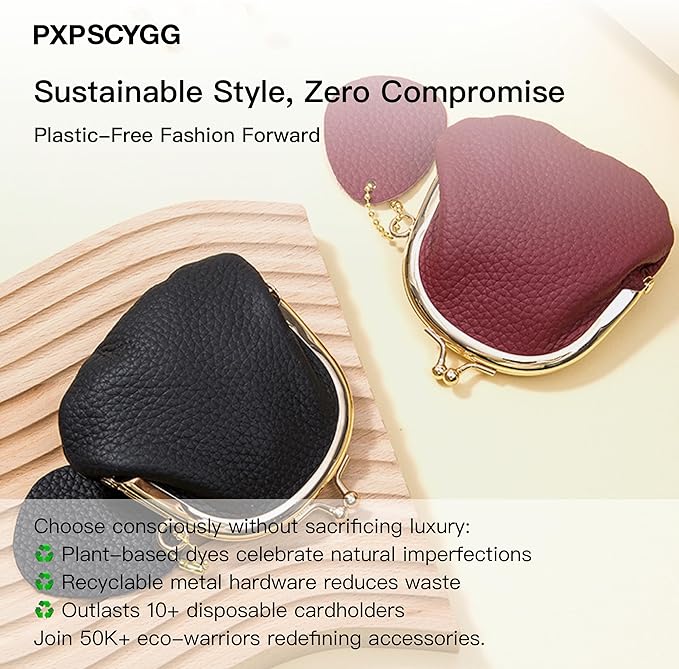 Women’s Small Coin Purse, Vintage PU Leather Change Purse, Coin Bag with Kiss Lock, Mini Coin Purse for Women (Khaki)