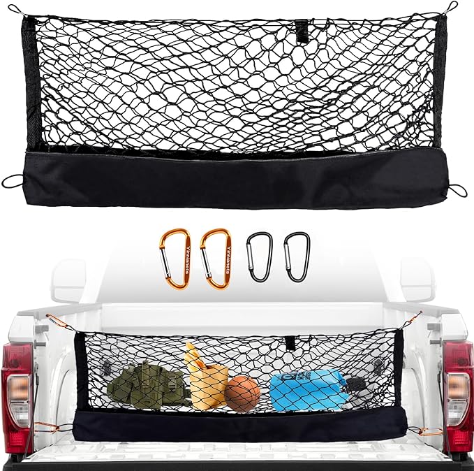 Highly Elastic Truck Bed Cargo Net Compatible with 2017-2025 Nissan Titan,Envelope Style Truck Cargo Net for Titan Accessories, Upgraded Storage Bag & Heavy Duty Carabiners
