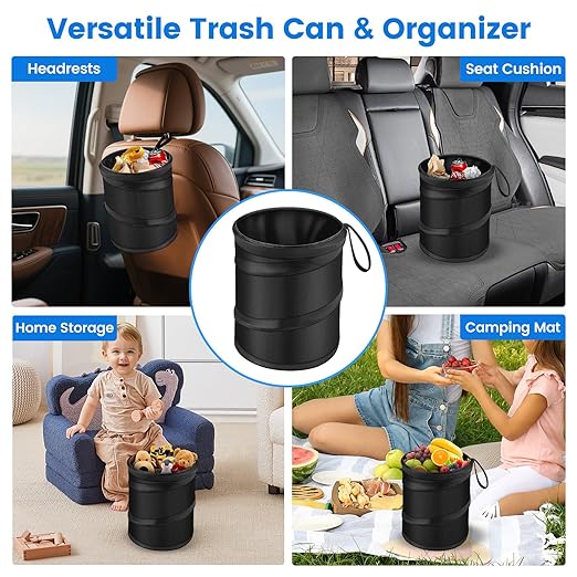 2 Pack Car Trash Can, Mini Pop-Up Car Garbage Can with Hanging Loop, Leakproof Washable Small Collapsible Trash Can Automotive Garbage Cans Trash Bin for Truck Auto SUV Vehicle RV Camping, 2 Gallon