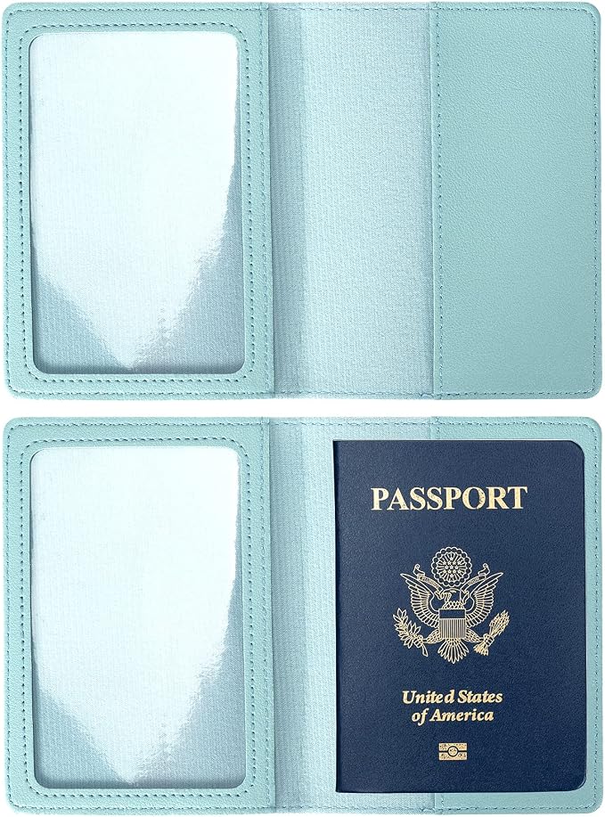 2 Pack Passport covers and Vaccine Card Holder PU Leather Passport Wallet Vaccine Case Protector Slot Travel Passport Wallets for Women & Men (Grey & Light Blue)