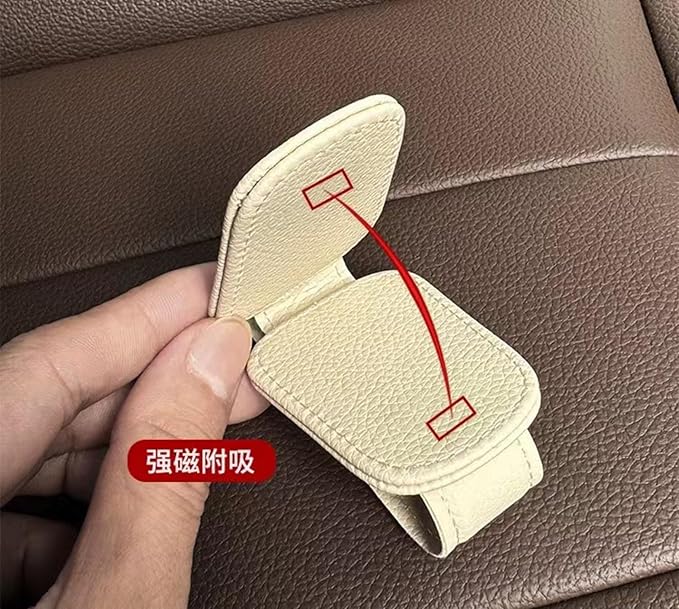 Car Sun Visor Sunglasses Holder – Leather Eyeglasses Clip with Ticket & Card Clip for Car Organizer