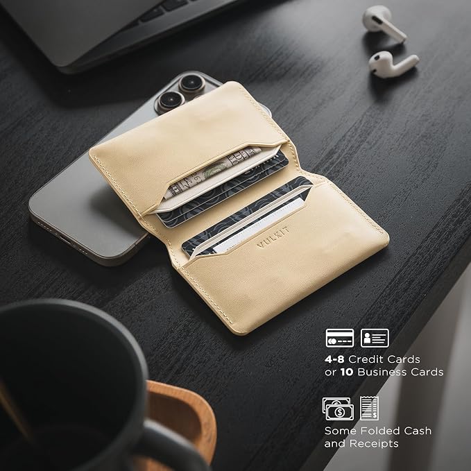 VULKIT Slim Minimalist Card Holder RFID Blocking Leather Credit Card Holder Front Pocket Wallet Magnetic Closure