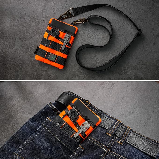 VIPERADE VE3 Tool Organizer, Nylon Tool Belt Loop Pouch with 4 Pockets for EDC, Flashlight, Pocket Knife, Tactical Pen, Notebook (X-PAC-Hot Orange)