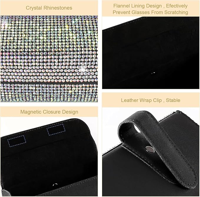 Bling Sunglasses Holder for Car Sun Visor, Rhinestone Auto Eyeglasses Mount Clip Organizer, Leather Sunvisor Sunglasses Storage Case, Universal Glasses Holder Clips for SUV, Sedan, Van (AB)