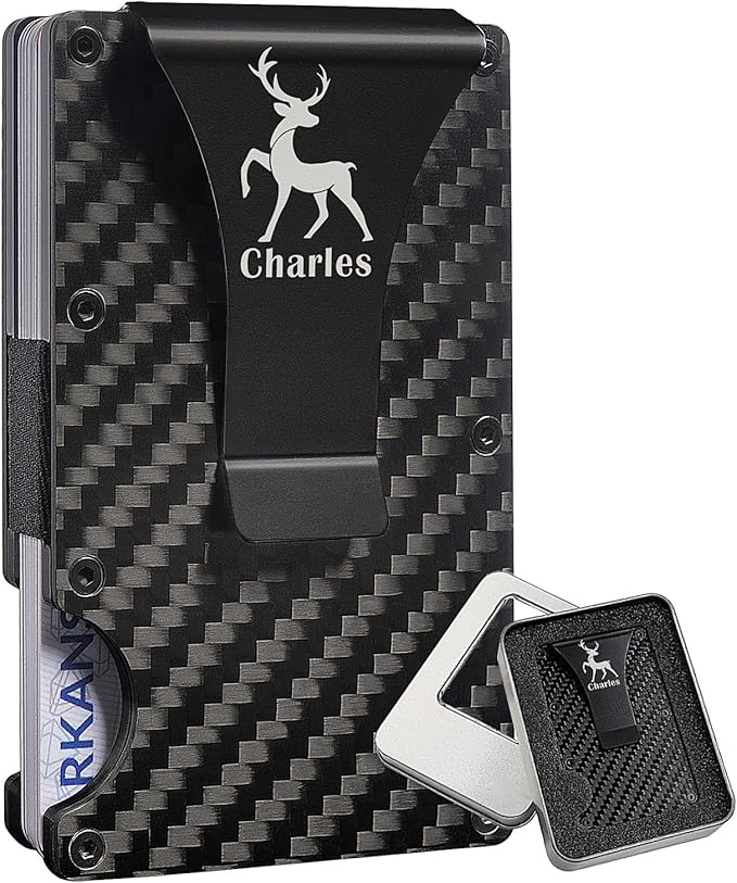kullder Personalized Money Clip Wallet for Men Carbon Fiber Wallet Custom Personalized Gifts For Men Engraved Wallet Metal Clip Card Holder with Box for BF, Husband, Fiance, Dad, Son, Groomsmen