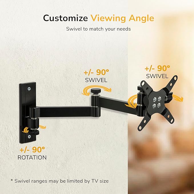 Mount-It! Full Motion Computer Monitor Wall Mount ??Adjustable Arm for Home Office, Gaming, Workstations ??Fits 19??2??Screens, VESA 75x75 & 100x100, Tilt Swivel Rotate, 33 lb, Single Stud Install