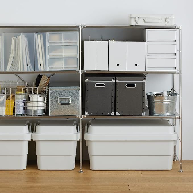 MUJI NCE47A3A File Box with Recycled Polypropylene, Standard Type, Wide, White, Gray, Approx. Width 5.9 x Depth 12.6 x Height 9.4 inches (15 x 32 x 24 cm)