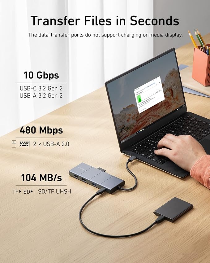 Anker USB C Hub, 11-in-1 Docking Station Dual Monitor, 10 Gbps USB-C and USB-A Data Ports, 4K HDMI and DisplayPort, 85W Power Delivery, 2 Data Ports, Ethernet, for XPS