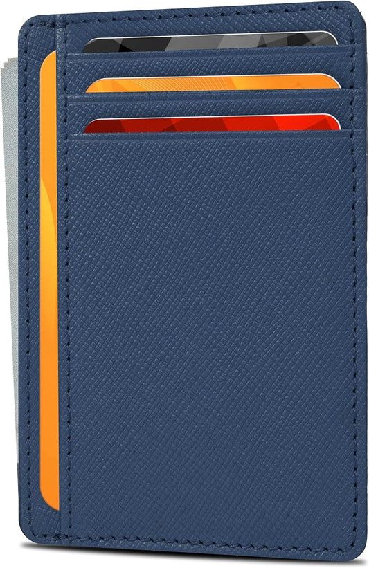 Real Leather Slim Minimalist Wallet for Men and Women -RFID Blocking Front Pocket Thin Credit Card Holder Stylish Wallets (Jeans Blue)
