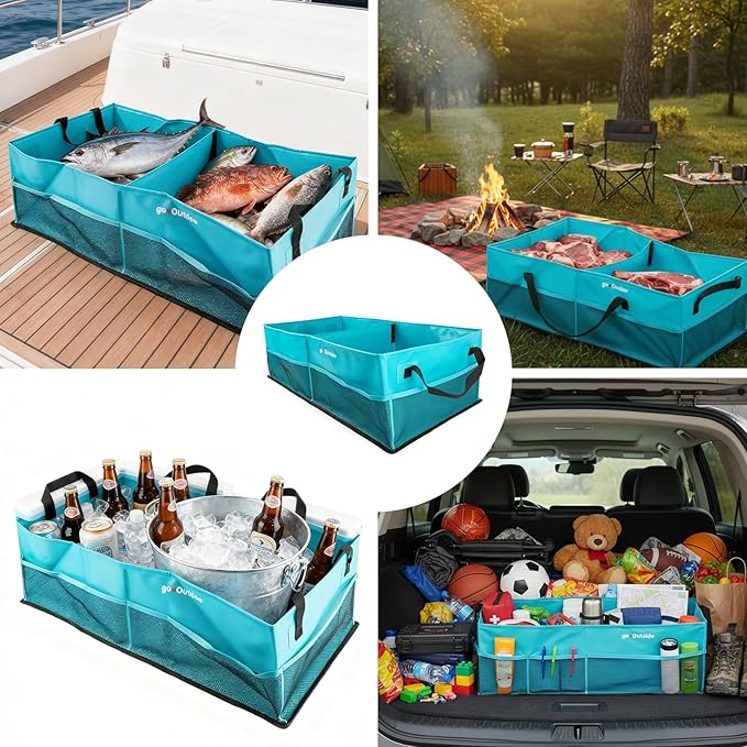 HiMagics Collapsible Waterproof Car Trunk Organizer, Soft PVC Storage Bin with Rugged PVC-Coated Fabric for SUV & Truck (Aqua Blue, REG)