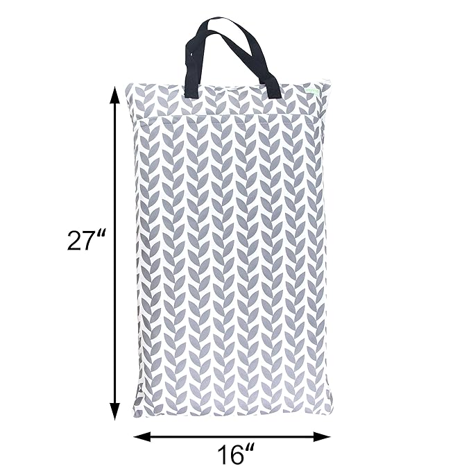wegreeco Reusable Hanging Wet Dry Cloth Diaper Bag (Grey Leaf)