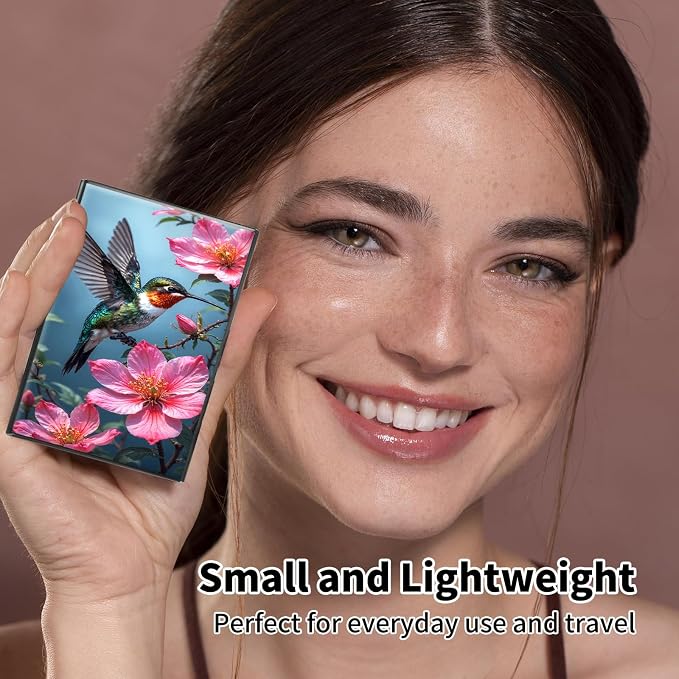 Metal Wallet,Credit Card Holder for Women Men,RFID Blocking Card Holder Mini Slim Aluminum Wallet ID Case Hard Case Business Card Holder Case,Hummingbird Flower