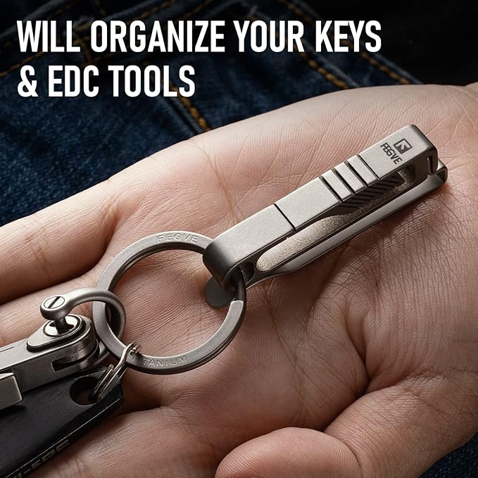 FEGVE Titanium Belt Clip with Key Ring and D-Shaped Keyring, Duty Belt Key Holder for Men (Grey)