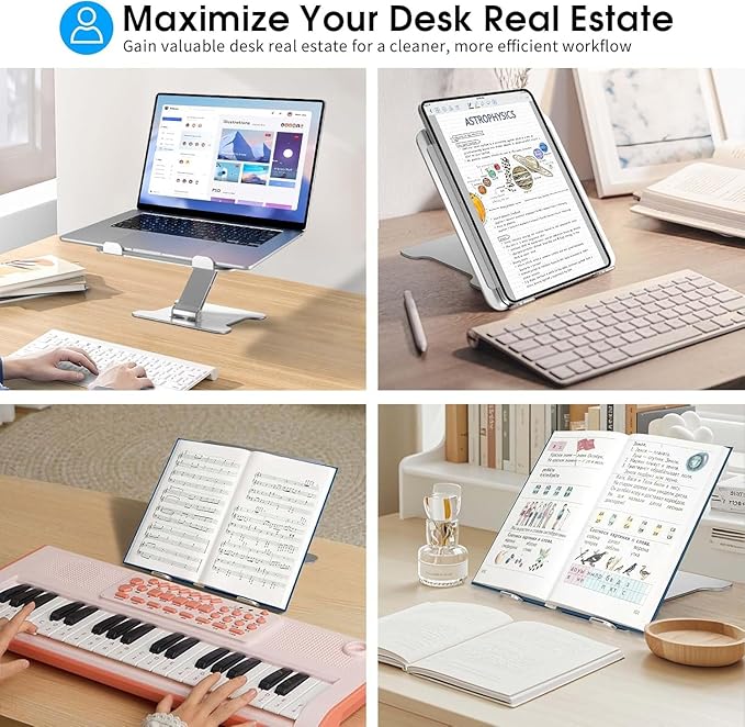 Foldable Aluminum Laptop Stand, Height Adjustable Ergonomic Riser for Collaborative Work,Tablet, Reading and More. Portable Laptop Stand for All 10-16" (Black)