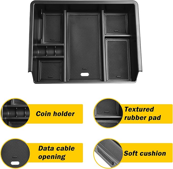 TACOBRO Full Center Console Organizer Compatible with 2014-2018 Sierra 1500 /Silverado 1500 Accessories 2015-2019 Silverado/Sierra 2500 3500HD Compartment Cover Insert Tray Storage, Black