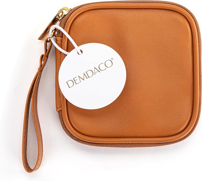 DEMDACO Electronic Accessories Tech Pouch Carry Case Travel Organizer for Cables Chargers and Headphones 4 x 4 Inch Saddle Brown