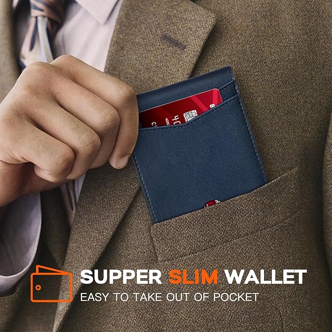 RUNBOX Wallet for Men Slim Leather Bifold RFID Blocking Minimalist Front Pocket Design with Gift Box