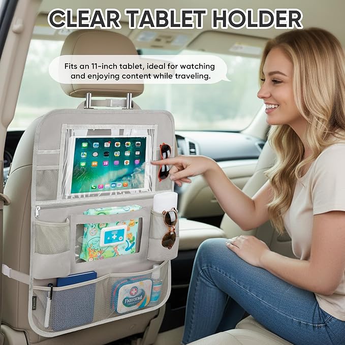 BALEINE Backseat Car Organizer, Back Seat Car Organizers and Storage, Kick Mats Back Seat Protector, Travel Accessories for Most Automotive (2 Pack, Beige)