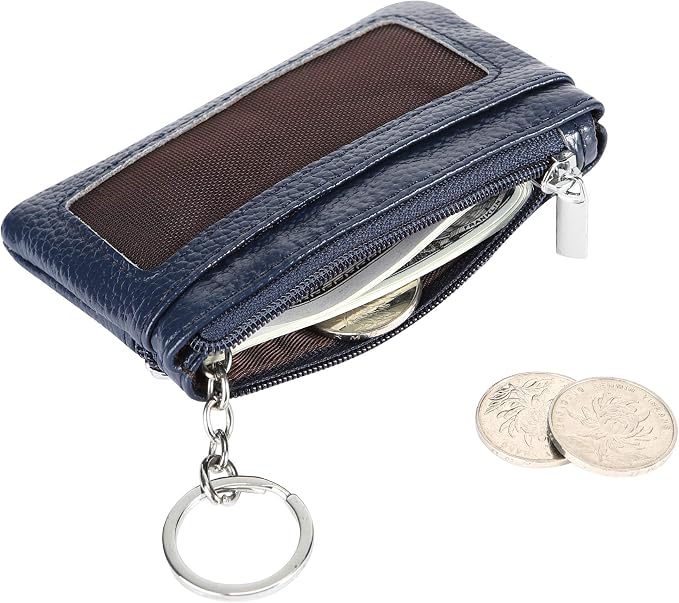 Women Genuine Leather Keychain Zipper Change Wallet Small Mini Pocket Size Coin Purse