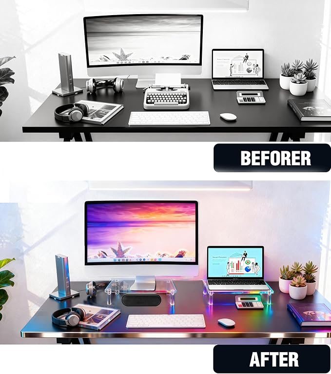 Jusalpha Acrylic Monitor Stand - 10mm Thickness Clear Platform - 14.5'' x 9'' x 3.4'' Desktop/ Laptop/ Monitor Riser Stand- for Laptop, Printer, Computer, Flat Screen LCD TV (1 Stand)