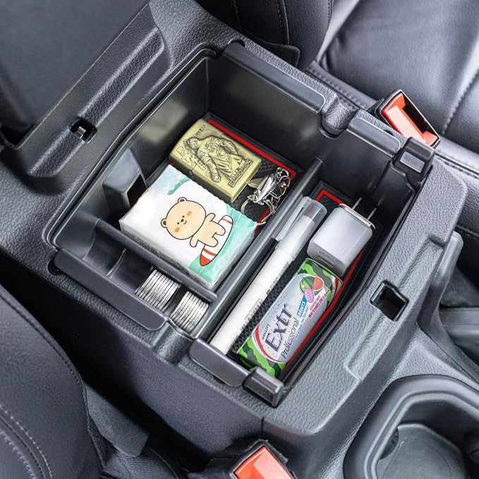 PIMCAR Center Console Organizer for Jeep Wrangler JL/JLU (2018-2026) & Gladiator JT (2020-2026) | Armrest Storage Tray | Interior Accessories (Not for JK/JKU) | Red Liner Trim