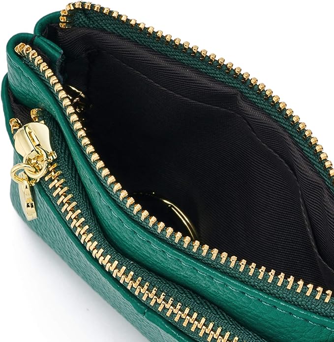ZOOEASS Women Genuine Leather Zip Mini Coin Purse With Key Ring Triple Zipper Card Holder Wallet