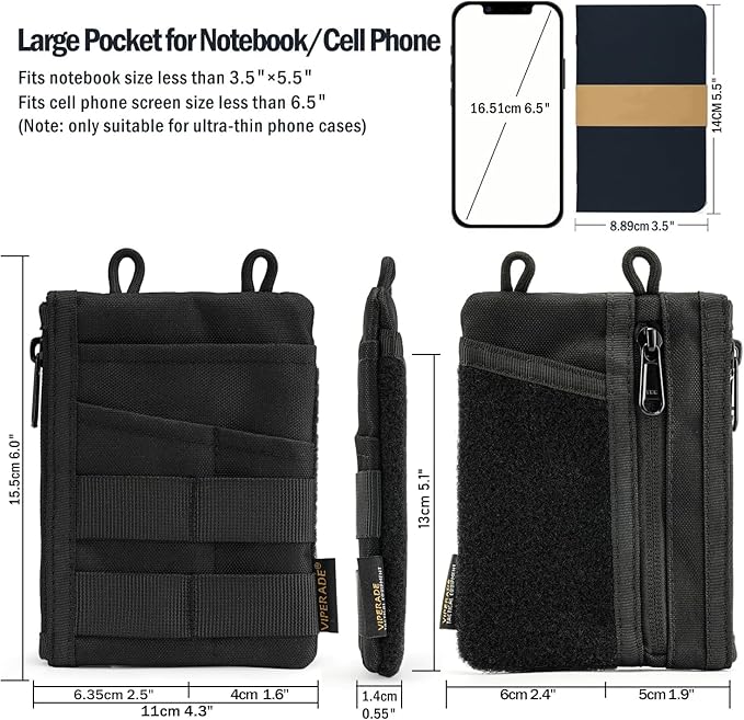 VIPERADE VE18 EDC Pouch, Pocket Organizer for Men, EDC Pocket Organizer, 3 Slots with 2 Zipper Pockets, Multitool Pouch