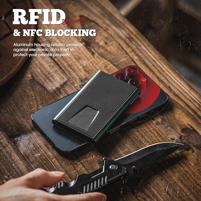 DUGRAFT Card Wallet for Men, Minimalist Credit Card Holder, Small Thin Mens Slim Wallet RFID, Metal Pop Up RFID Blocking Compact Wallet for Men