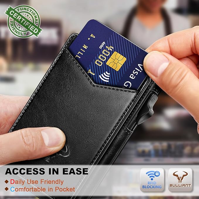 BULLIANT Men Wallet,Magnetic Metal Wallet Money Clip 9Cards Pop-up Access RFID Blocking