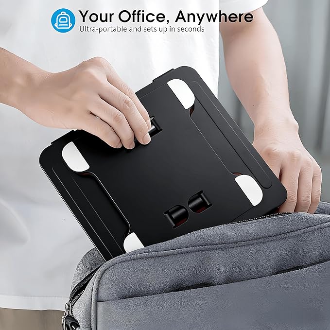 Foldable Aluminum Laptop Stand, Height Adjustable Ergonomic Riser for Collaborative Work,Tablet, Reading and More. Portable Laptop Stand for All 10-16" (Black)