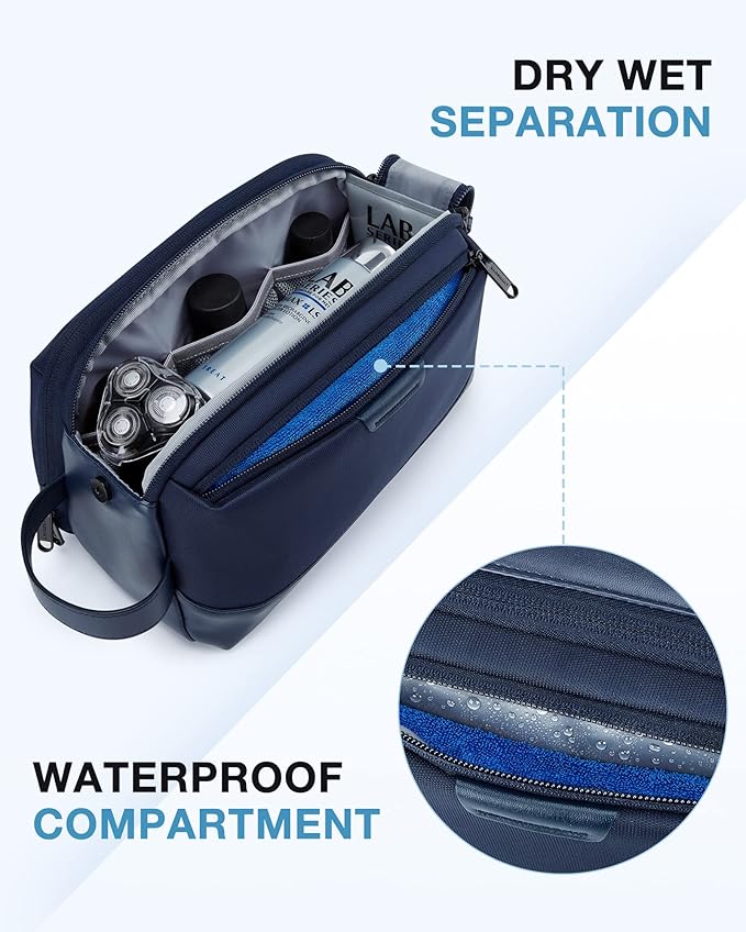 BAGSMART Toiletry Bag for Men, Large Travel Toiletry Organizer, Dopp Kit Water-resistant Shaving Bag for Toiletries Accessories - Nvay Blue