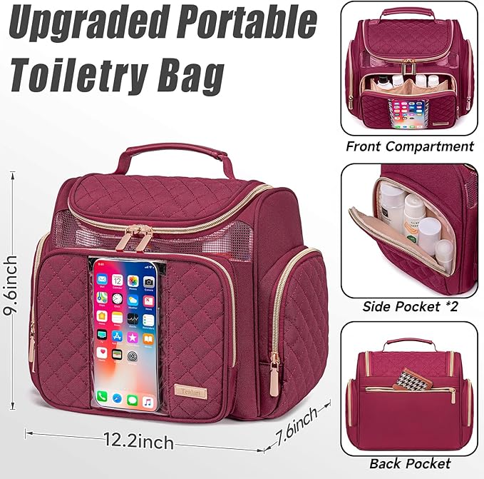 Tealari Large Toiletry Bag for Women Men,Bathroom Bag,Water Resistant Shower Bag,Makeup Bag,Portable Shower Caddy for College Dorm,Hanging Travel Toiletry Bag with Transparent Waterproof Phone Pocket