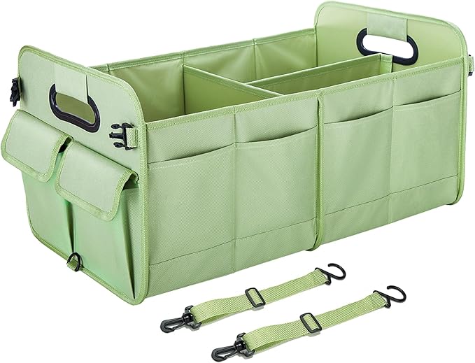 titiyiof Trunk Organizer For Suv & Sedan,Car Organizers and Storage, Waterproof Collapsible & Adjustable Straps,75L Sturdy Car Organization for Car Accessories, Tools,Sundries,2-3Compartment（Green