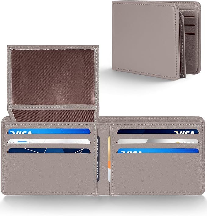 GNDR Wallet For Men Bifold Grey RFID Blocking Slim Faux Leather Wallets Card Holder Front Pocket Minimalist Men Accessories With Gift Box