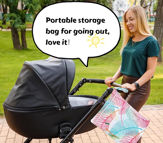 Wet Dry Bag for Cloth Diapers, 2PCS Waterproof Reusable Wet Bag with Zippered Pockets, Washable, Reusable for Travel, Beach, Pool, Stroller, Diapers, Dirty Gym Clothes, Swimsuits, 14x12In & 12x11In