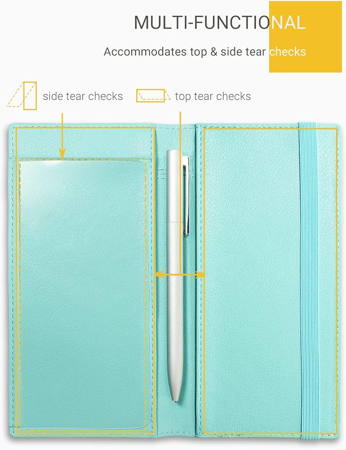 Zreal Checkbook Cover for Women, Premium Vegan Leather Checkbook Holder for Top & Side Tear Duplicate Checks with RFID Blocking (Pale Turquoise)