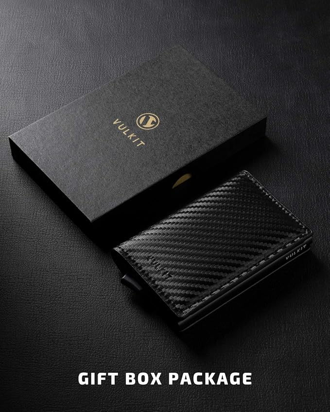 VULKIT Credit Card Holder RFID Blocking Leather Automatic Pop Up Wallet Aluminum Pocket Business Card Case
