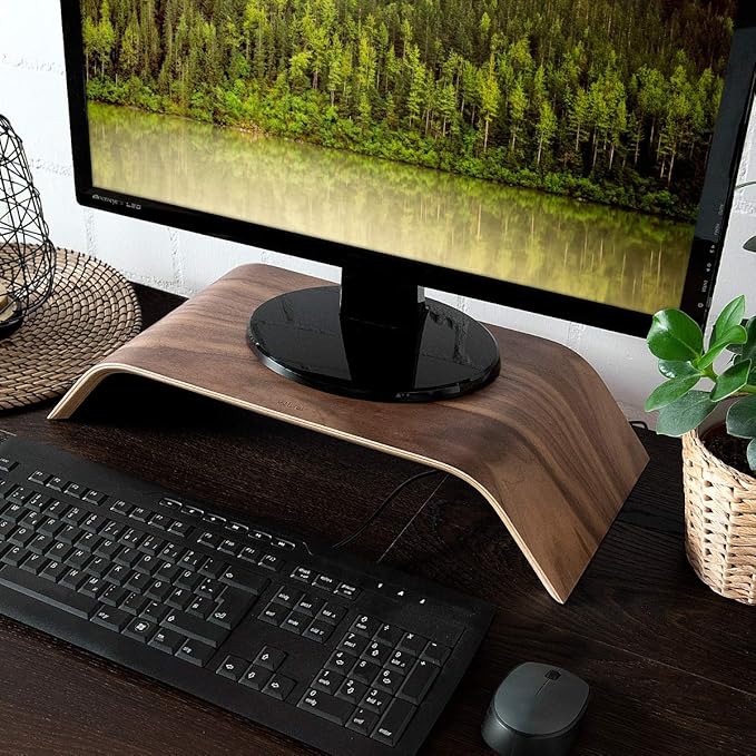 kalibri Wood Monitor Stand Riser - Computer Desk Holder Desktop Dock Wooden Mount Display for PC TV Screen Notebook Laptop - Walnut